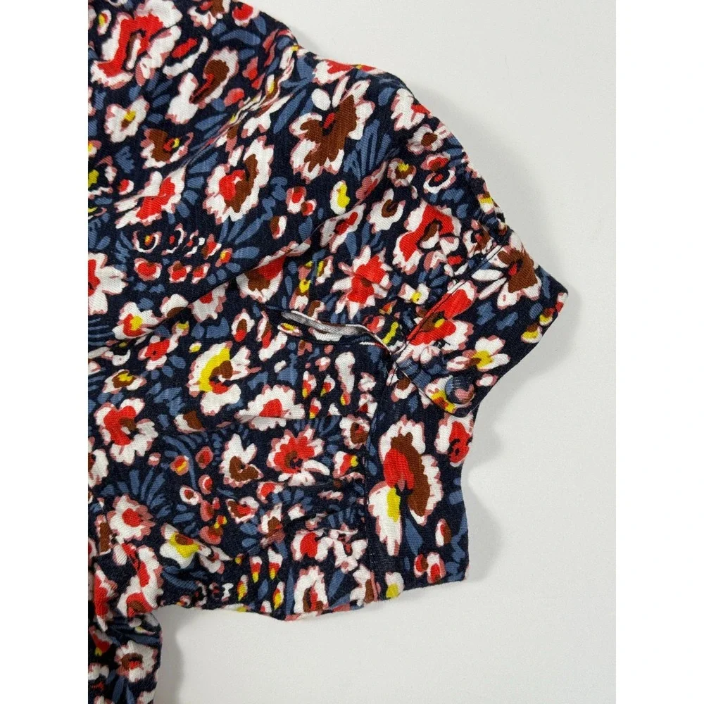 Boden Floral Cotton‎ Knit Dress Short Sleeve V-Neck Blue Red Size 12P